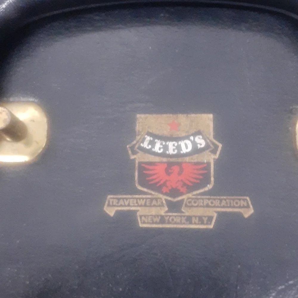 Vtg LEED'S Canvas Luggage SUITCASE PLAID NAVY